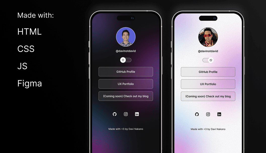 DevLinks mobile mockups, made with HTML, CSS, JS and Figma